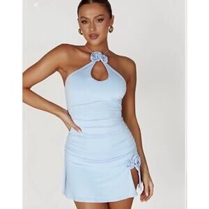 Meshki Adaline Rose Halter Neck Mini Dress M NWT Little Blue Dress